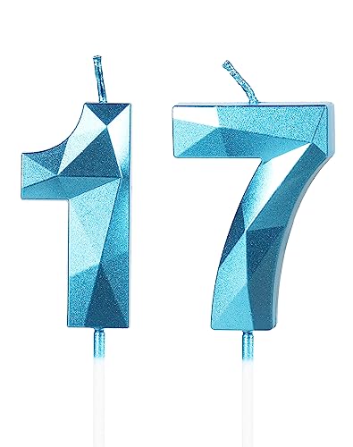 Consigue ahora 3D Velas 17 cumpleaños vela número 17 velas azules vela cumpleaños para pasteles Catálogo vela feliz cumpleaños velas pasteles decoraciones para tartas fiestas cumpleaño bodas celebración Rebajas 2025 | regaloscumple.com