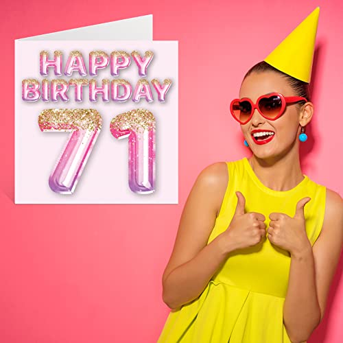 Ofertas Mujer, globos purpurina rosa y morado, tarjetas feliz cumpleaños mujer 71