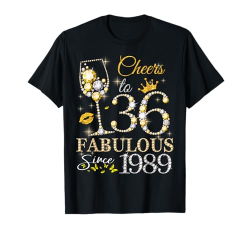 Comprar Womens Cheers to 36 Years Ideas para regalar Old EST 1989 36th Birthday Queen Camiseta Rebajas 2024 | regaloscumple.com