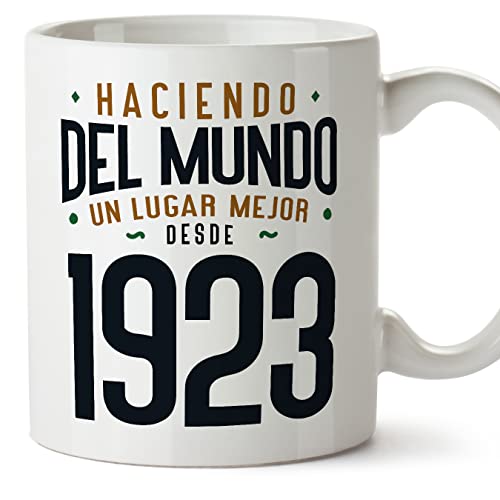 Consigue ahora MUGFFINS Tazas 1923 Cumpleaños Catálogo - En Español - Haciendo del Mundo un Lugar Mejor - 11 oz / 330 ml - Regalo original y divertido Top Precio 2025 | regaloscumple.com