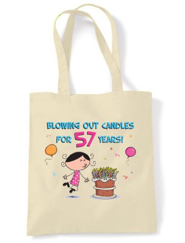 Comprar Tribal T-Shirts Velas soplando hacia fuera para 57 años 57 cumpleaños bolso Navidad hombro Blanco crudo Talla única Rebajas 2025 | regaloscumple.com