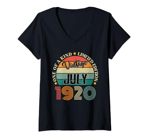 Comprar 104 Años Vintage Julio 1920 BlackFriday Cumpleaños 104 Retro Camiseta Cuello V Top Precio 2024 | regaloscumple.com