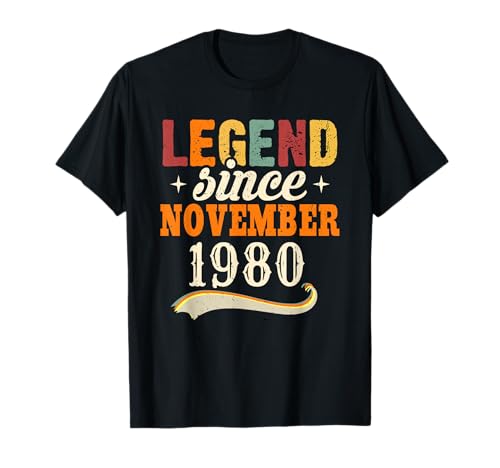 Consigue ahora Divertida camiseta cumpleaños para él y ella Ideas para regalar impresionante desde noviembre 1980 Camiseta Ofertas 2025 | regaloscumple.com