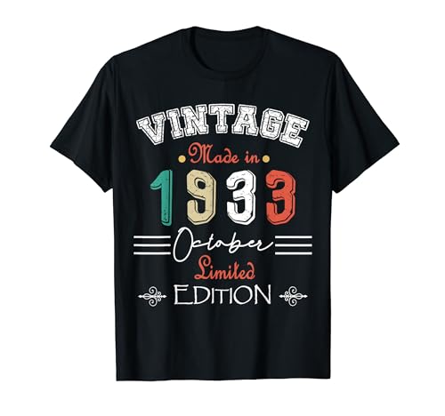 Consigue Regalos ahora Nacido En Octubre 1933 Vintage Feliz Cumpleaños 91 años Camiseta Top Precio 2024 | regaloscumple.com