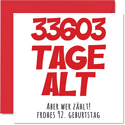 Consigue ahora Tarjeta cumpleaños 92 divertida para Cumpleaños niños y niñas con 33603 días edad divertida trece decimotercera tarjeta cumpleaños para abuela abuela papá 145 mm x 145 mm Ofertas 2024 | regaloscumple.com