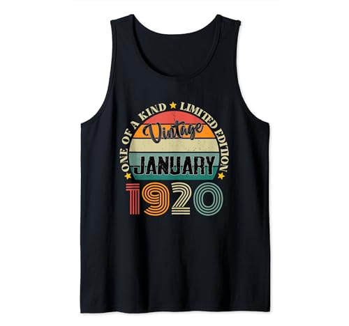 Consigue ahora 104 Años Vintage Enero 1920 Cumpleaños 104 Retro Camiseta sin Cumpleaños Mangas Rebajas 2024 | regaloscumple.com