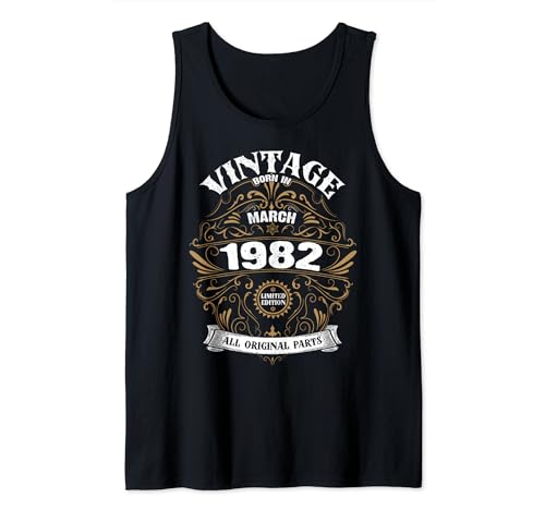 Comprar Nacido en marzo 1982 Catálogo Piezas originales Vintage Marzo Cumpleaños Camiseta sin Mangas Ofertas 2024 | regaloscumple.com