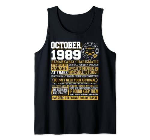Consigue ahora Regalos cumpleaños octubre - Nacido en octubre Libra 1989 Divertido Camiseta sin Mangas Navidad Rebajas 2024 | regaloscumple.com