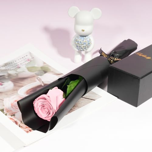 Oferta Flash Mujer, Rosa Natural Preservada con Tallo Regalo Cumpleaños Mujer, Flores Preservadas