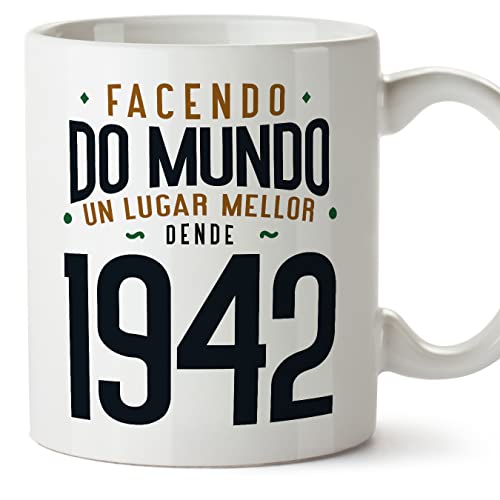 Comprar MUGFFINS Tazas 1942 Cumpleaños - En Gallego - Facendo do Mundo un Lugar Mellor - 11 oz / 330 ml - Regalo Cumpleaños original y divertido Rebajas 2024 | regaloscumple.com