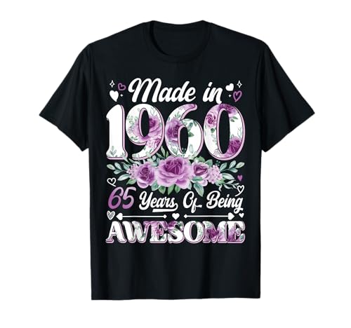 Comprar 65 años Made In 1960 Floral Promoción 65 Cumpleaños Mujeres Camiseta Ofertas 2025 | regaloscumple.com
