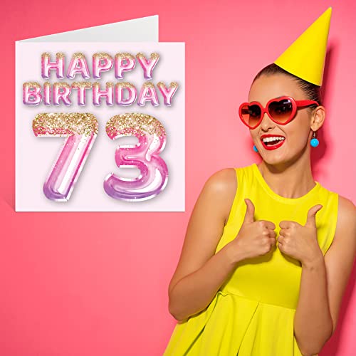 Ofertas de última hora Tarjeta de cumpleaños número 73 para mujer globos de purpurina
