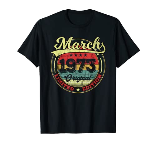 Consigue ahora Marzo 1973 50 Cumpleaños Vintage Fiesta BlackFriday Cumpleaños Mujer Camiseta Ofertas 2023 | regaloscumple.com