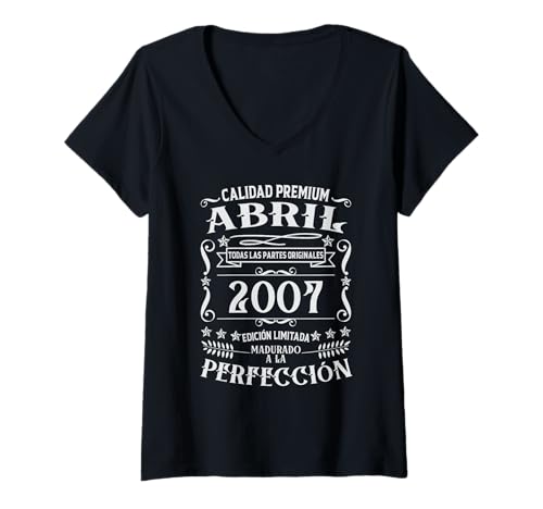 Comprar Mujer 18 cumpleaños Nacido en Abril Ideas para regalar 2007 Vintage 18 años Camiseta Cuello V Rebajas 2025 | regaloscumple.com