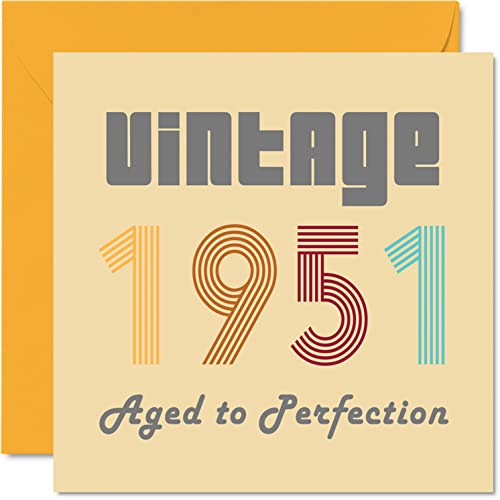 Consigue ahora Tarjetas Ideas para regalar cumpleaños 73 para hombres y mujeres estilo vintage 1951 envejecidas a la perfección tarjeta cumpleaños 73 divertida para ella 145 mm x 145 mm tarjetas felicitación Rebajas 2025 | regaloscumple.com