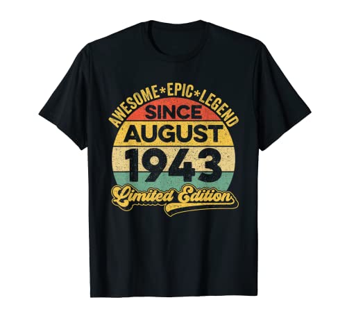 Consigue ahora Impresionante leyenda desde agosto 1943 79 cumpleaños 79 BlackFriday años Camiseta Top Precio 2025 | regaloscumple.com