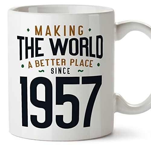 Consigue ahora MUGFFINS Tazas 1957 Cumpleaños - En Inglés - Making the World a Better Place - 11 oz / 330 ml - Regalo original y divertido Navidad Top Precio 2024 | regaloscumple.com