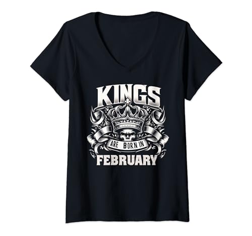 Consigue ahora Mujer Camiseta cumpleaños Retro Kings are born in February Camiseta Cuello V BlackFriday Ofertas 2024 | regaloscumple.com