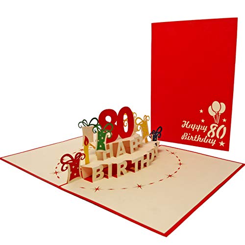 Oferta Flash Felicitación 80 cumpleaños redondos. Una originelle 3d tarjeta felicitación, un mano