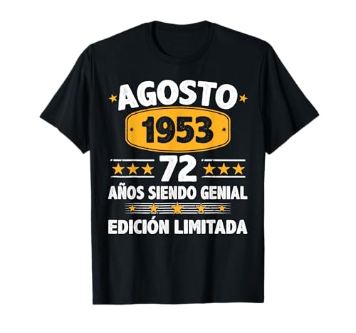 Consigue ahora Agosto 1953 Regalos 72 Años Hombre Cumpleaños Regalo Agosto 1953 Camiseta Ofertas 2024 | regaloscumple.com