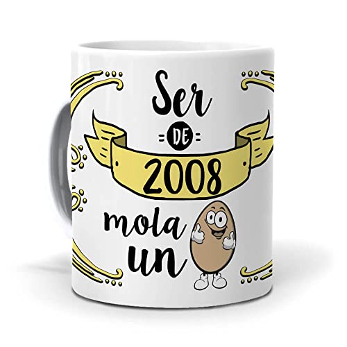 Comprar Taza desayuno original y personalizada para regalo ideal para Regalos cumpleaños. Ser 2008 Mola un Huevo. Ofertas 2024 | regaloscumple.com