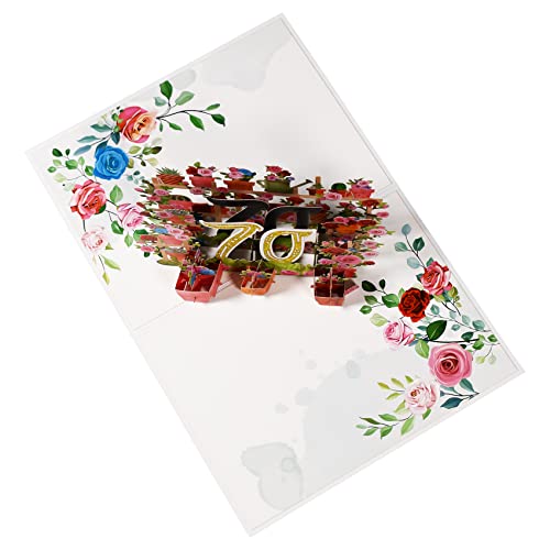 Dónde comprar en España Magic Ants Tarjeta de aniversario, tarjeta cumpleaños, aniversario boda, felicitación 3D, 70 años edad, con ramo rosas (70)