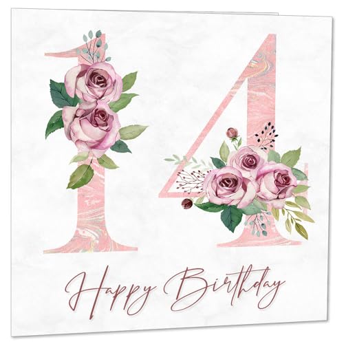 Comprar Tarjeta 14 cumpleaños para niñas tarjetas florales 14 cumpleaños para hija Promoción 14 años catorce años nieta hermana sobrina prima Rebajas 2024 | regaloscumple.com