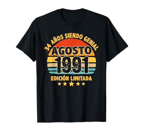 Comprar Agosto 1991 34 Años Hombre Cumpleaños Regalo Navidad Agosto 1991 Camiseta Ofertas 2024 | regaloscumple.com