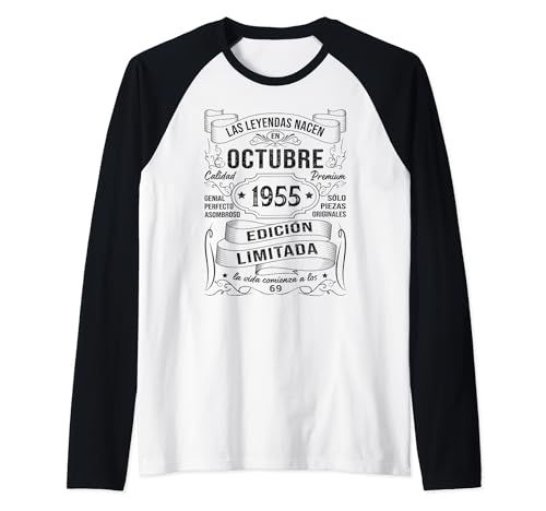 Consigue ahora 69 Años Cumpleaños Hombre Las Leyendas Nacen En Octubre 1955 Camiseta Manga Raglan Cumpleaños Ofertas 2024 | regaloscumple.com