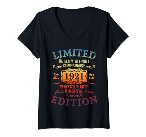Comprar Mujer Cumpleaños 1921 Edición limitada Regalo Usado Grunge Vintage Camiseta Cuello V Catálogo Rebajas 2025 | regaloscumple.com