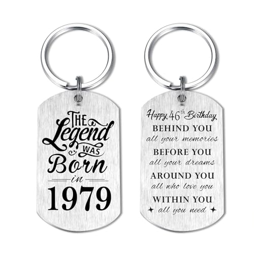 Comprar Yobent Regalos Catálogo cumpleaños número 46 para hombres 1979 regalo cumpleaños 46 años para hombre llavero feliz cumpleaños número 46 The Legend was Born in 1979 plata 2*1.1 inch Ofertas 2025 | regaloscumple.com