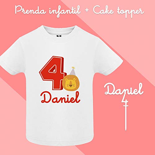Mejores precios Conjunto regalo cumpleaños Cake Topper + Body o camiseta personalizado con el nombre decoración fiesta animales para Bebes Unisex Niños Niñas primer cumpleaños velas