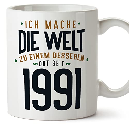 Consigue ahora MUGFFINS Tazas 1991 Cumpleaños - En Alemán - Ich Mache Die Welt zu Einem Besseren - 11 oz / 330 ml - Regalo Navidad original y divertido Rebajas 2024 | regaloscumple.com