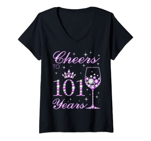 Consigue ahora Mujer Saludos a las mujeres 101 años púrpura Regalos lindo cumpleaños 101 Camiseta Cuello V Rebajas 2024 | regaloscumple.com