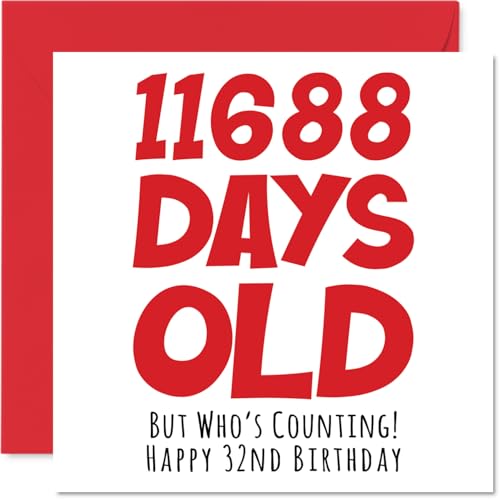 Consigue ahora Tarjeta felicitación 32 cumpleaños hombres mujeres él ella 11688 días edad divertida adultos treinta treinta segundos tarjeta felicitación hermano hermana hijo Cumpleaños hija 145 mm x 145 mm Rebajas 2023 | regaloscumple.com