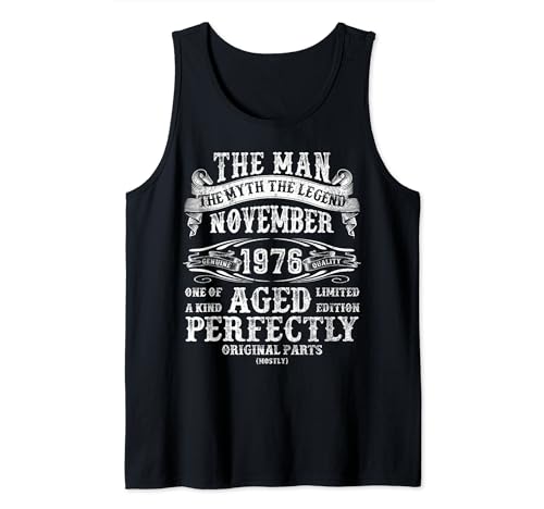 Consigue ahora Noviembre 1976 The Man Myth Regalos cumpleaños número 47 para hombres Camiseta sin Mangas Catálogo Rebajas 2024 | regaloscumple.com