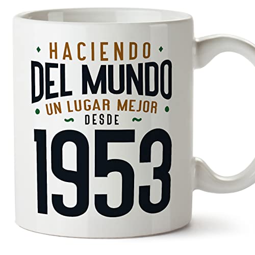 Consigue ahora MUGFFINS Tazas 1953 Cumpleaños - En Español - Haciendo del Mundo un Lugar Mejor - 11 oz / 330 ml - Regalo BlackFriday original y divertido Ofertas 2023 | regaloscumple.com