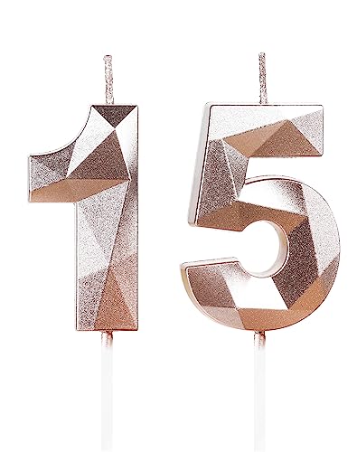 Consigue ahora 3D Velas 15 cumpleaños vela número 15 velas Cumpleaños oro rosa vela cumpleaños para pasteles vela feliz cumpleaños velas pasteles decoraciones para tartas fiestas cumpleaño bodas celebración Rebajas 2025 | regaloscumple.com