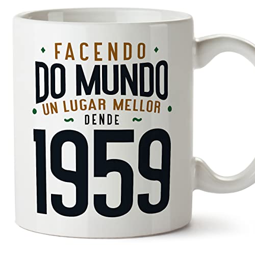 Comprar MUGFFINS Tazas 1959 Cumpleaños - En Gallego - Facendo do Mundo un Lugar Mellor - Navidad 11 oz / 330 ml - Regalo original y divertido Top Precio 2025 | regaloscumple.com