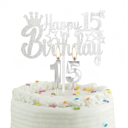 Consigue ahora Vela plateada para tarta cumpleaños número 15 vela fiesta con decoración para tartas vela fiesta plateada para niños niñas hombres y mujeres Regalos decoración 15 cumpleaños aniversario Rebajas 2025 | regaloscumple.com