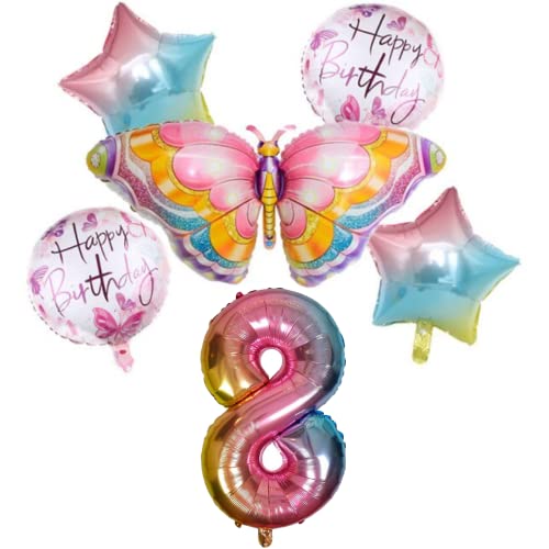 Consigue ahora DIWULI Juego Globos Mariposa Grande Globo XL Número 8 Número Rosa Globo XL Lámina Mariposa Feliz Cumpleaños 8 Niño Niña Cumpleaños Decoración Fiesta Temática Animales del Bosque Rebajas 2025 | regaloscumple.com
