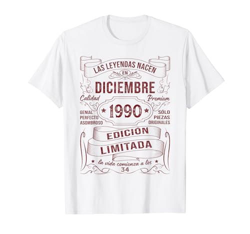 Consigue ahora Las Leyendas Nacen Diciembre 1990 34 Años Cumpleaños BlackFriday Hombre Camiseta Rebajas 2024 | regaloscumple.com