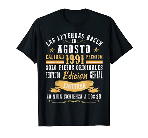 Comprar Leyendas Agosto 1991 30 Años Cumpleaños Cumpleaños Hombre Mujer Retro Camiseta Ofertas 2024 | regaloscumple.com