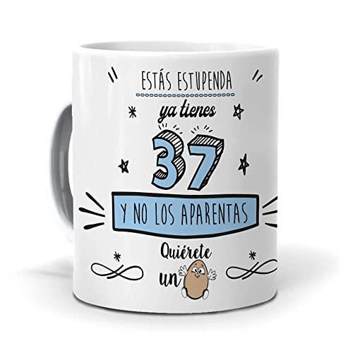 Consigue ahora Mundohuevo Taza Ya BlackFriday Tienes 37 y no los aparentas. Cerámica AAA - 350 ml. Top Precio 2025 | regaloscumple.com