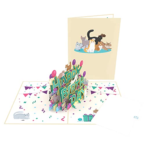 Dónde comprar en España MOKIO® Tarjeta de Cumpleaños Pop-Up – Happy Birthday Gatos felicitación 3D para un cumpleaños, como vale o regalos dinero, Gato regalo emergente con sobre