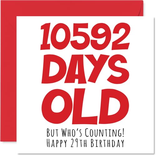 Consigue Catálogo ahora Tarjeta felicitación para 29 cumpleaños para hombres y mujeres y mujeres 10592 días edad divertida tarjeta felicitación 29 años para hermano hermana hijo hija primo 145 mm x 145 mm Ofertas 2024 | regaloscumple.com