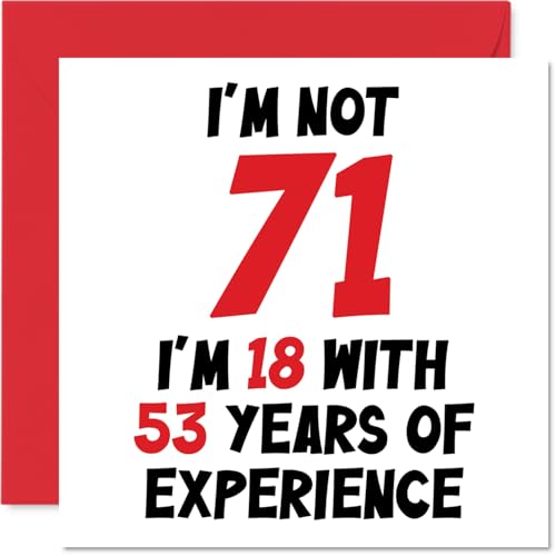 Comprar Tarjeta cumpleaños número 71 para mujeres y hombres con texto en inglés "Not 71 I'm 18 With 53 Years Experience" divertida tarjeta felicitación 71 cumpleaños para mamá papá abuelo abuela 145 mm x 145 mm tarjetas Regalos felicitación broma humorística Ofertas 2024 | regaloscumple.com