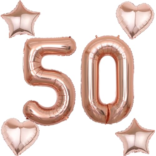Consigue ahora Globos 100 cm con número 50 para cumpleaños y niñas color oro rosa + 4 globos aluminio con números 50 globos helio Promoción color oro rosa para 50 cumpleaños para niñas decoración número 50 Top Precio 2024 | regaloscumple.com