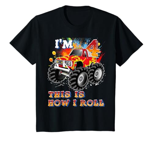 Consigue ahora Niños Camisa 4 años Regalos edad 4º cumpleaños niño Monster Truck Car Camiseta Ofertas 2023 | regaloscumple.com