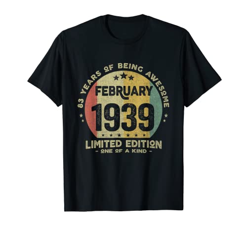 Consigue ahora Regalo 83 años Cumpleaños Hombre Mujer - Febrero 1939 Camiseta Cumpleaños Rebajas 2025 | regaloscumple.com